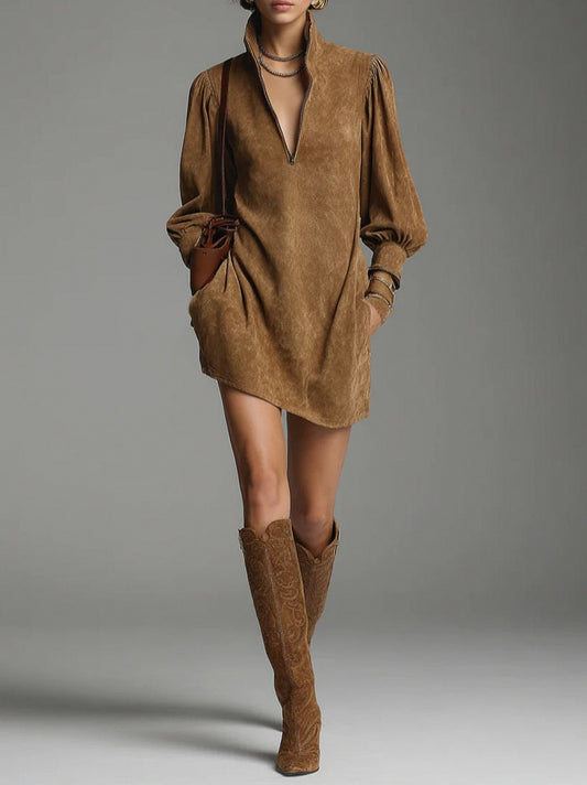 Suede Long Sleeve Mini Dress