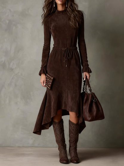 Suede Mock Neck Midi Dress