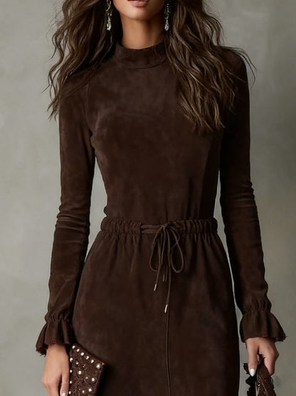 Suede Mock Neck Midi Dress