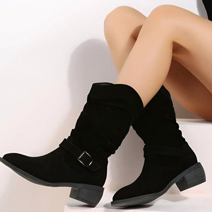 Suede Slouch Mid Calf Boots