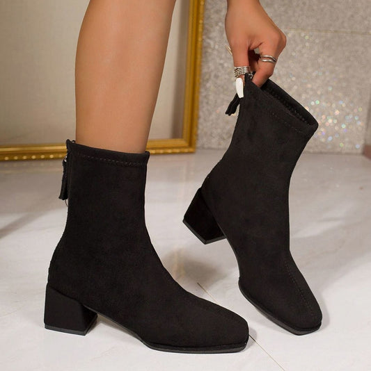 Suede Square Toe Sock Booties