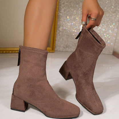 Suede Square Toe Sock Booties