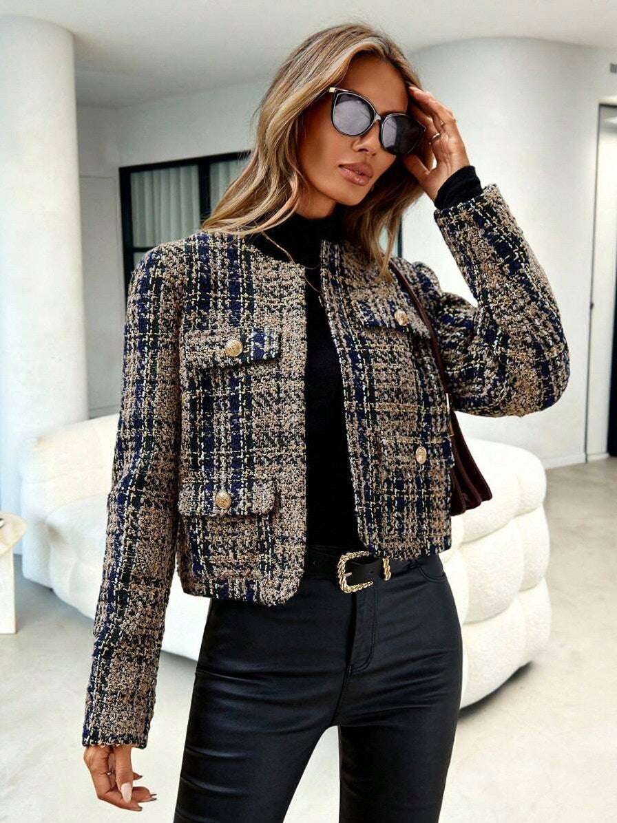 Tweed Plaid Cropped Jacket