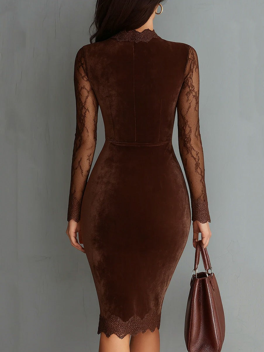 Velvet Lace Long Sleeve Midi Dress