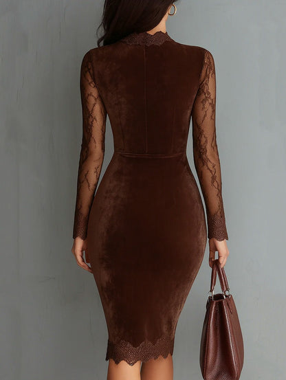 Velvet Lace Long Sleeve Midi Dress