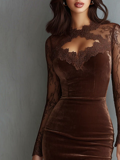 Velvet Lace Long Sleeve Midi Dress