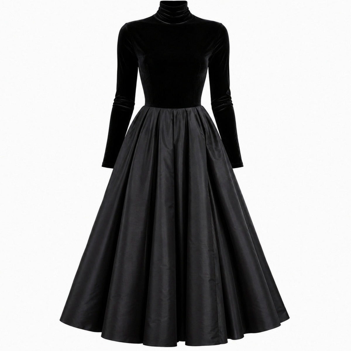 Velvet Long Sleeve A-Line Midi Dress