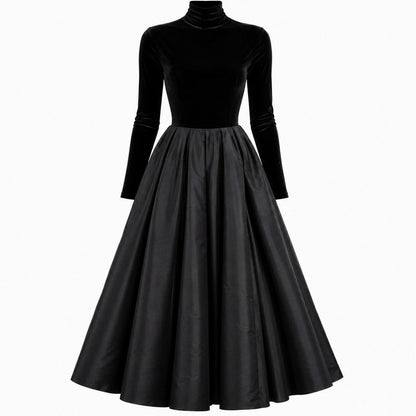 Velvet Long Sleeve A-Line Midi Dress