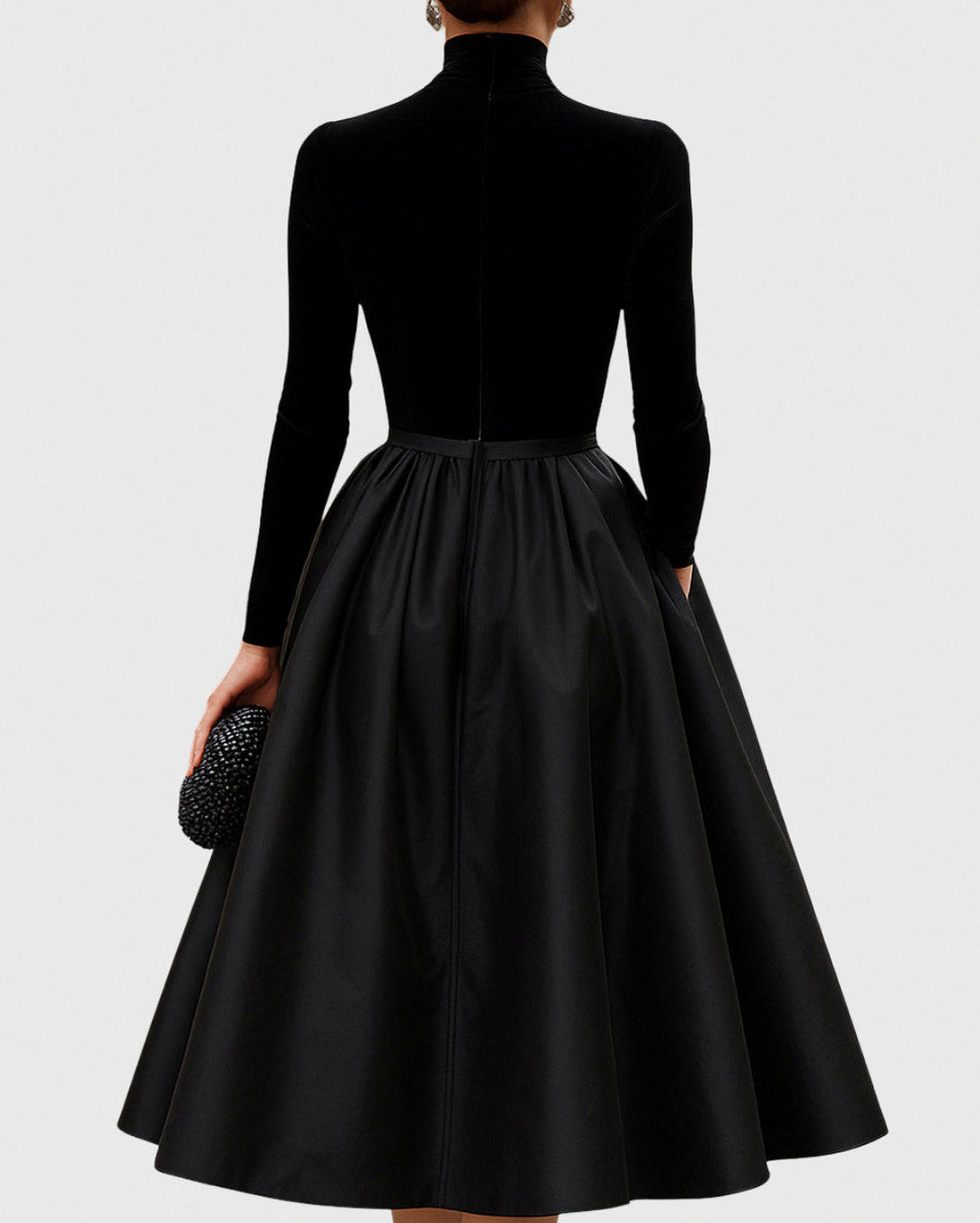 Velvet Long Sleeve A-Line Midi Dress