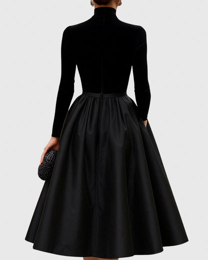 Velvet Long Sleeve A-Line Midi Dress