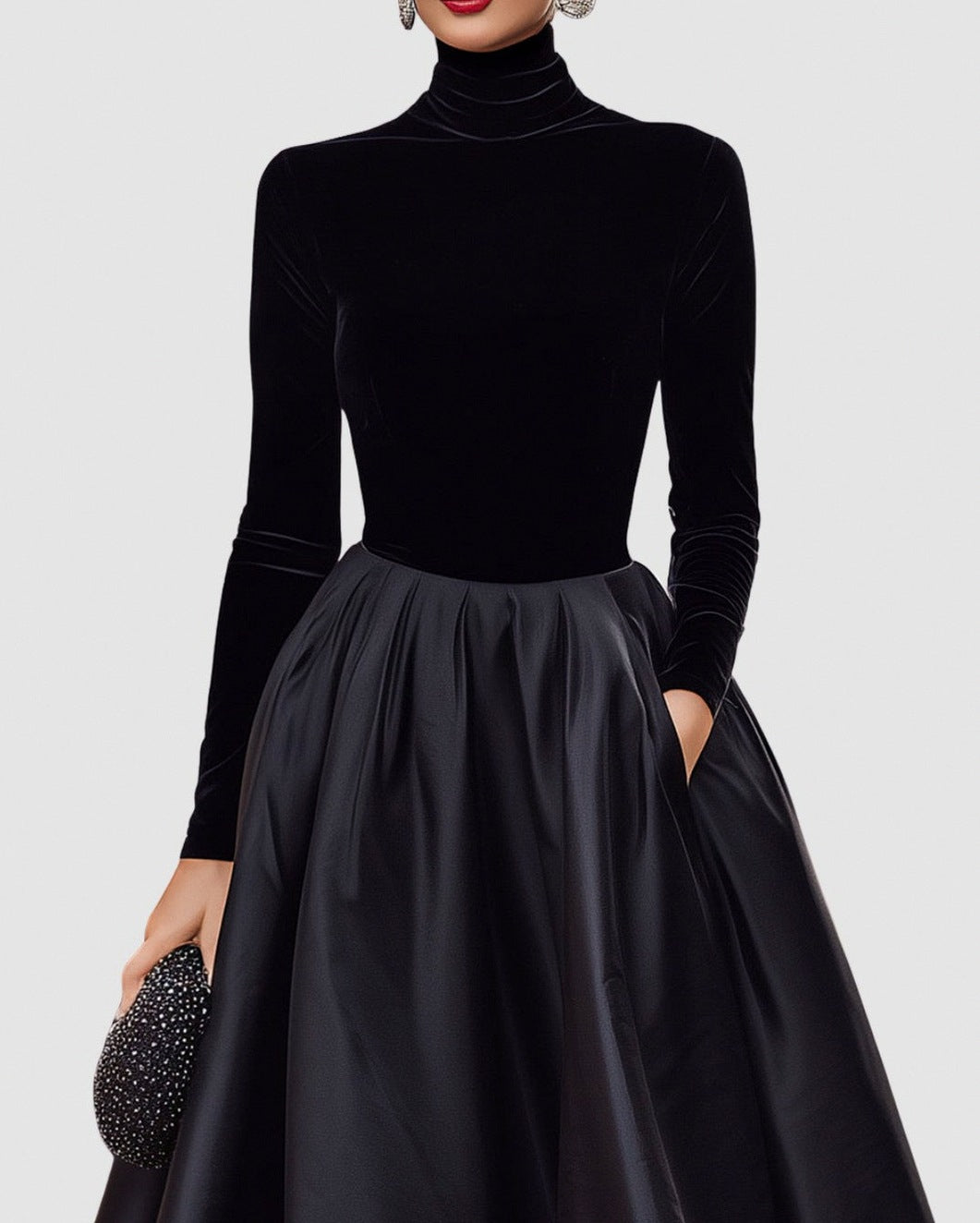 Velvet Long Sleeve A-Line Midi Dress