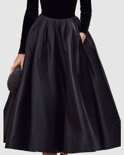 Velvet Long Sleeve A-Line Midi Dress