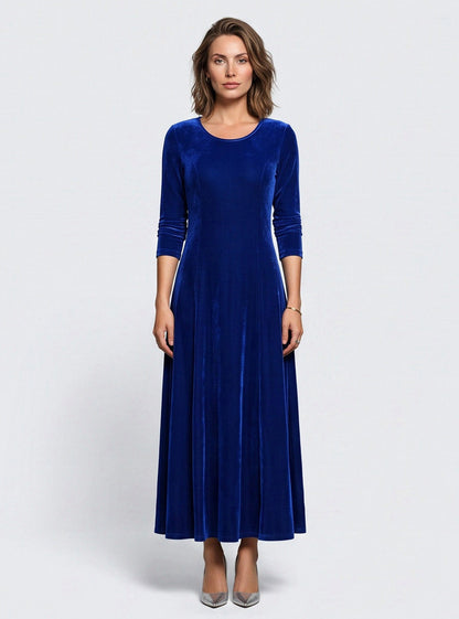 Velvet 3/4 Sleeve A-Line Maxi Dress