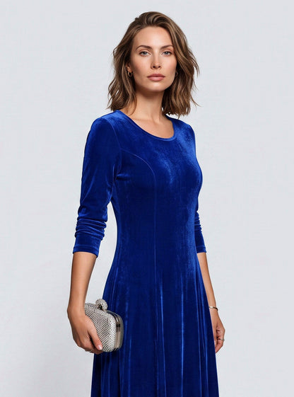 Velvet 3/4 Sleeve A-Line Maxi Dress