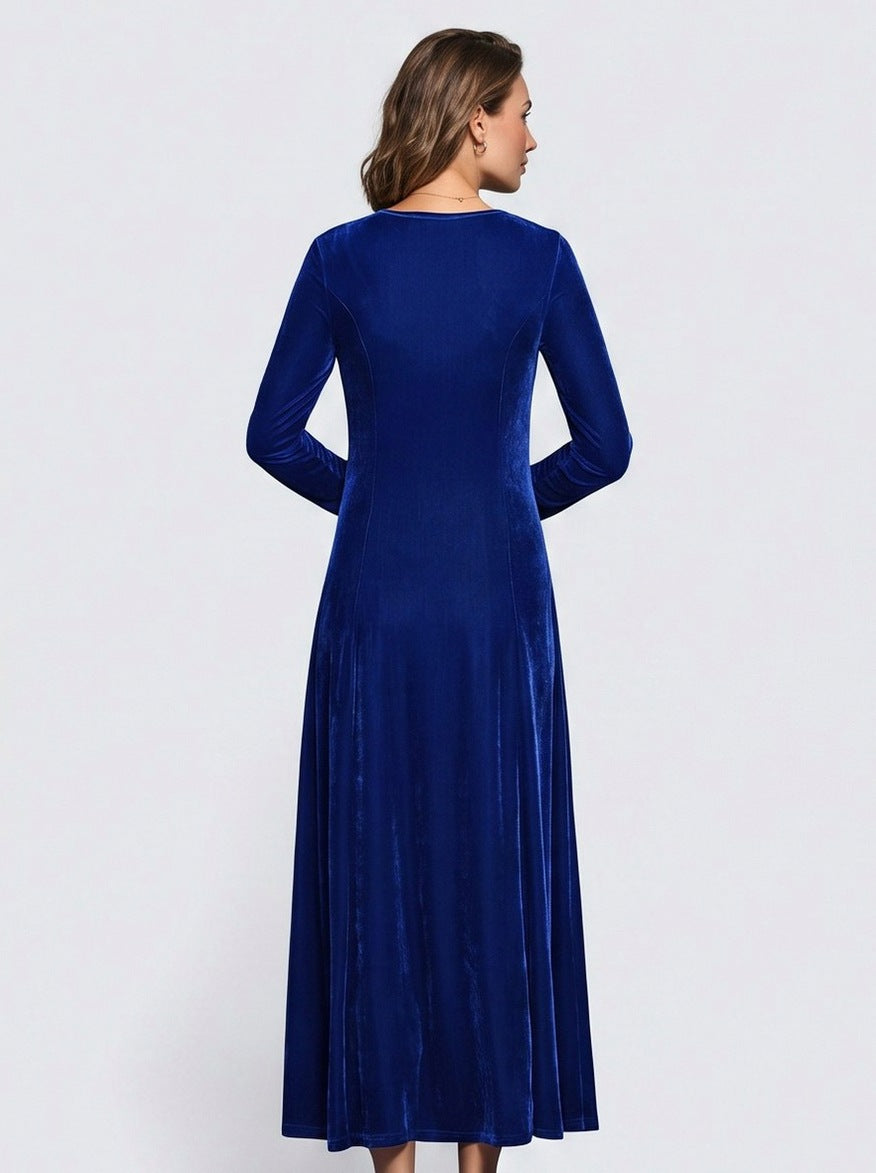 Velvet 3/4 Sleeve A-Line Maxi Dress