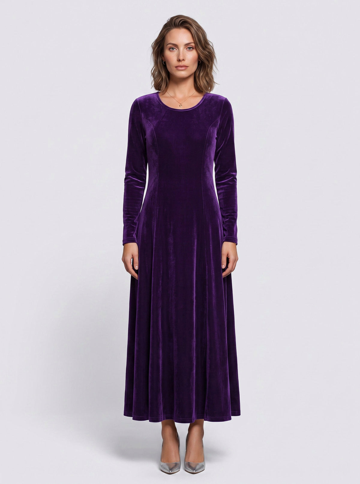Velvet 3/4 Sleeve A-Line Maxi Dress