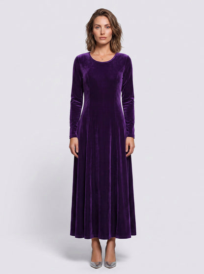 Velvet 3/4 Sleeve A-Line Maxi Dress