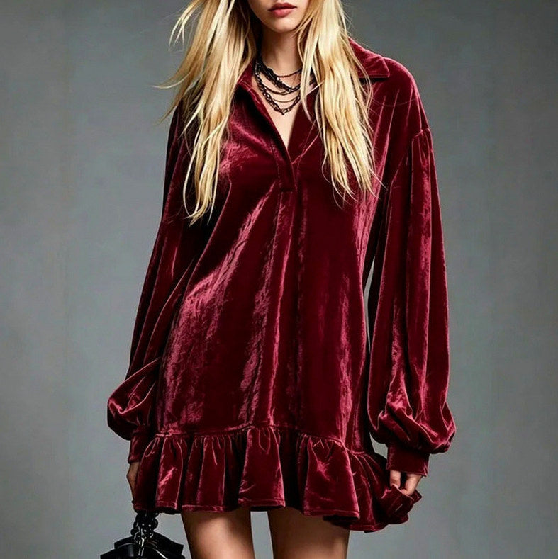 Velvet Long Sleeve Mini Dress