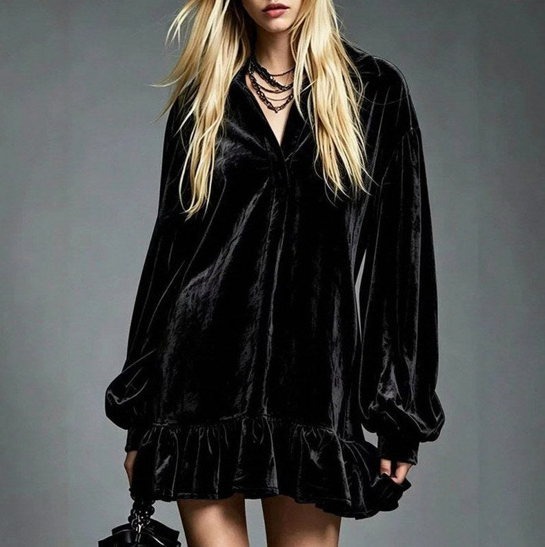 Velvet Long Sleeve Mini Dress