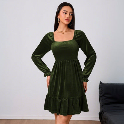 Velvet Long Sleeve Tiered Mini Dress