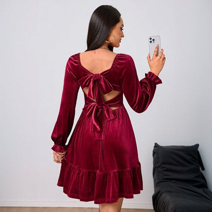 Velvet Long Sleeve Tiered Mini Dress