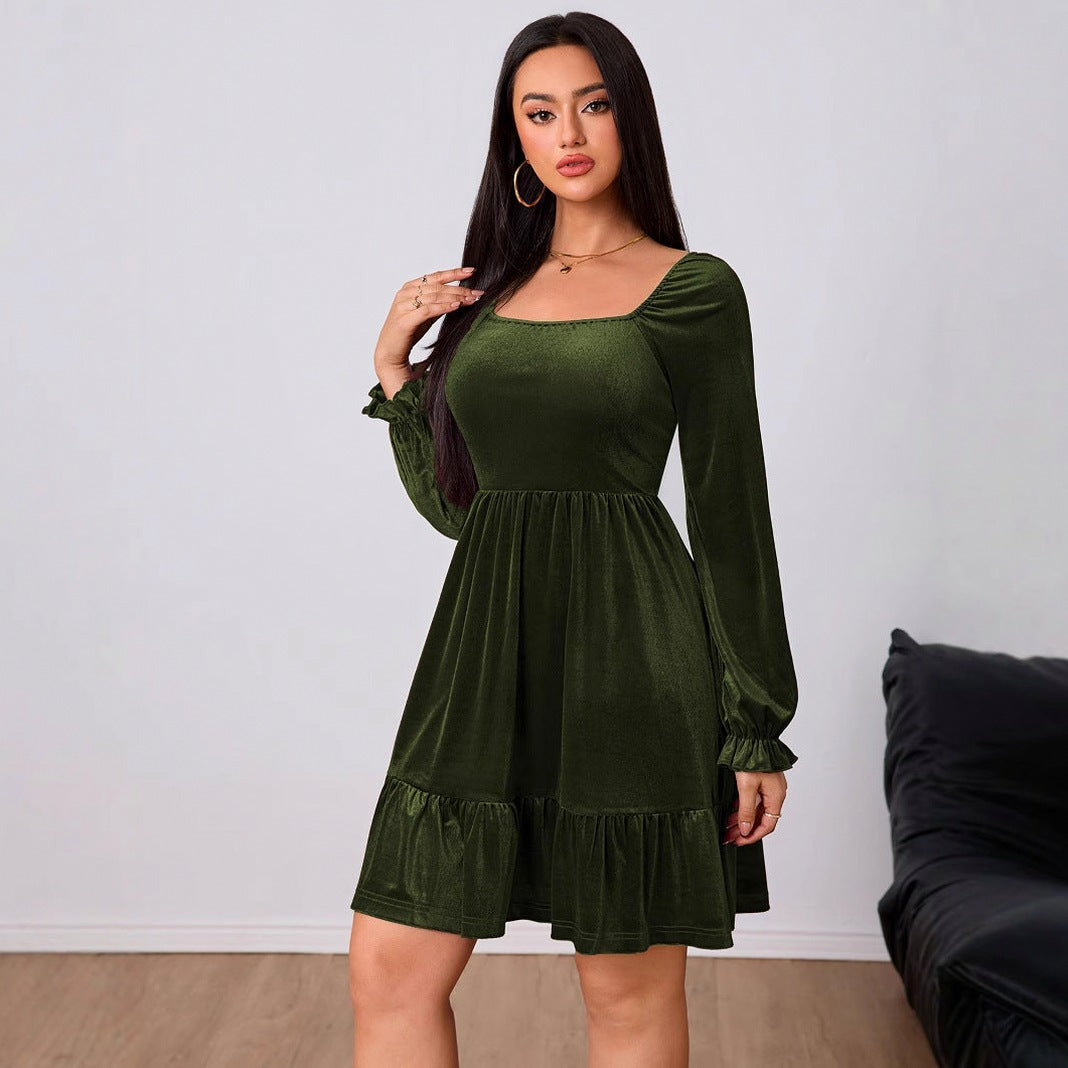 Velvet Long Sleeve Tiered Mini Dress