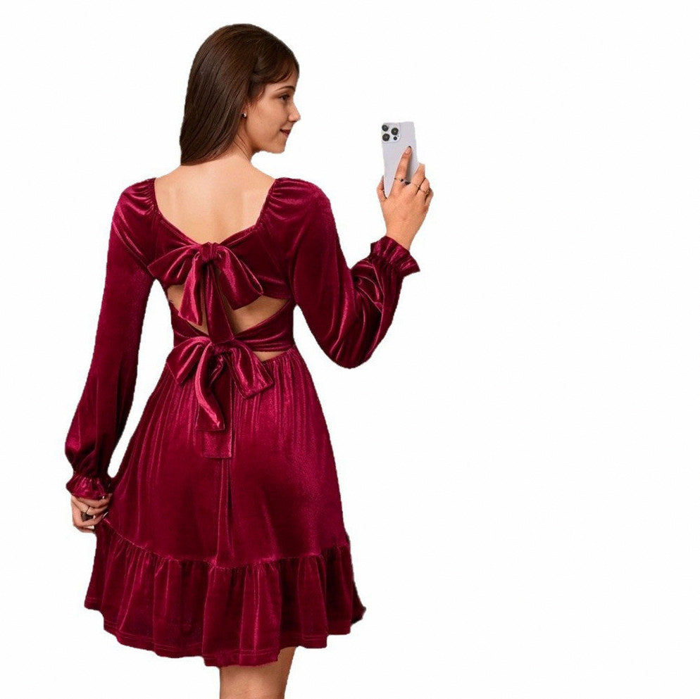 Velvet Long Sleeve Tiered Mini Dress