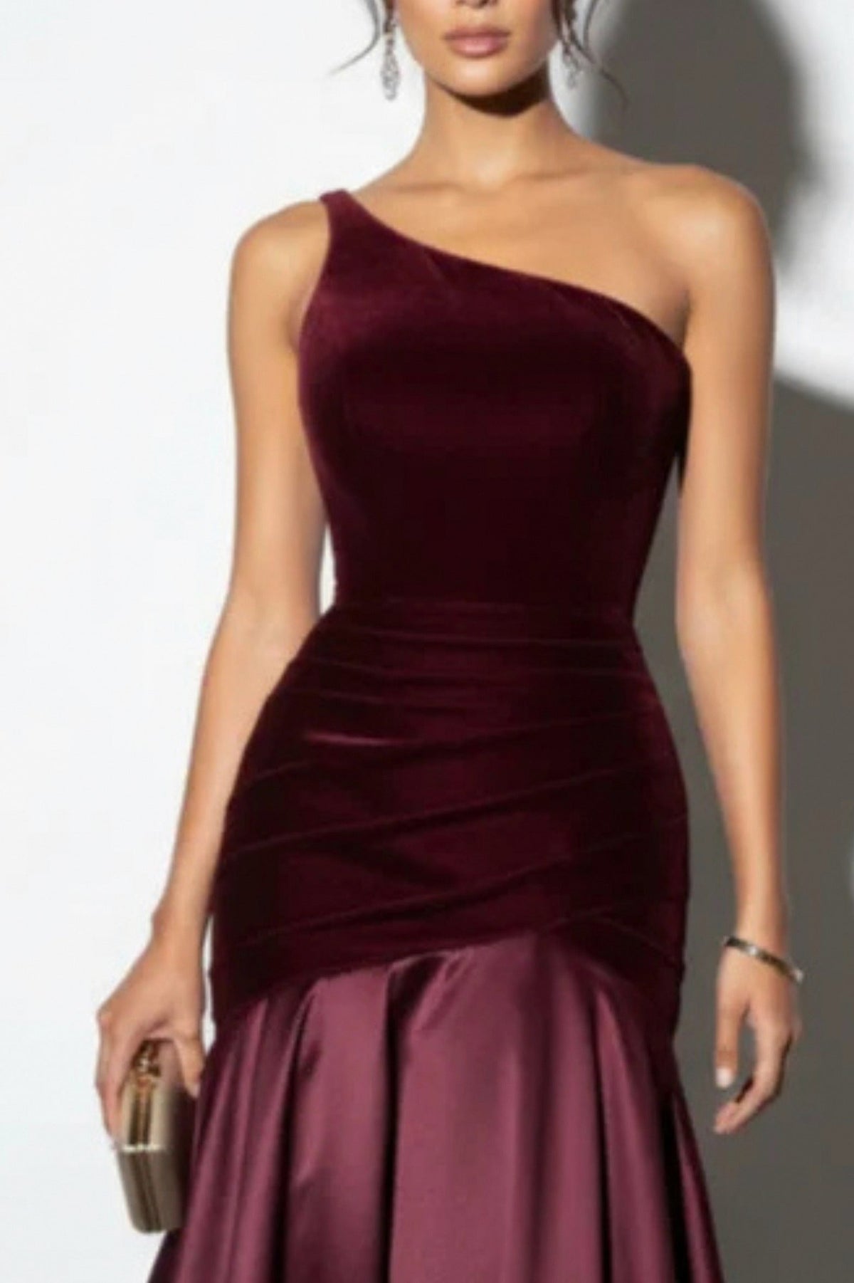 Velvet One Shoulder Pleated Maxi Dress