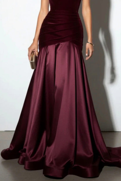 Velvet One Shoulder Pleated Maxi Dress