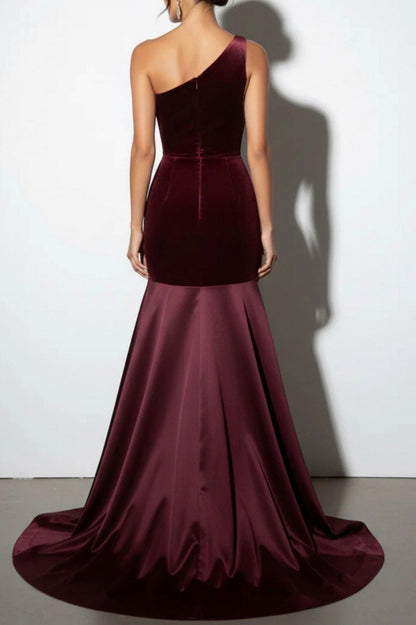 Velvet One Shoulder Pleated Maxi Dress