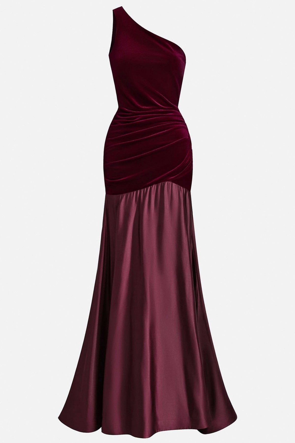 Velvet One Shoulder Pleated Maxi Dress