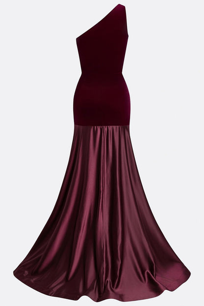 Velvet One Shoulder Pleated Maxi Dress