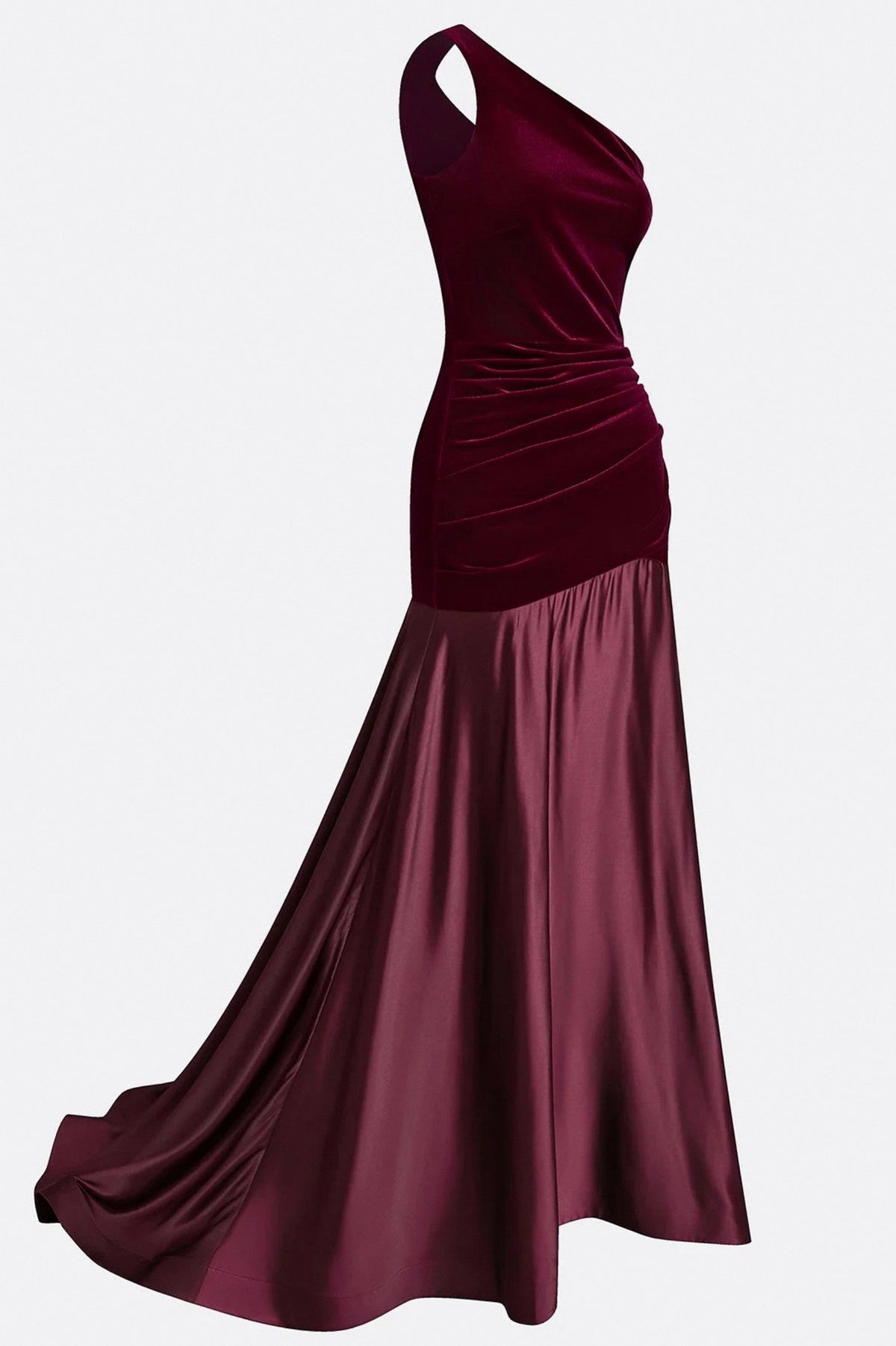 Velvet One Shoulder Pleated Maxi Dress
