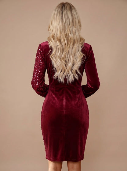 Velvet Sequin Long Sleeve Wrap Mini Dress
