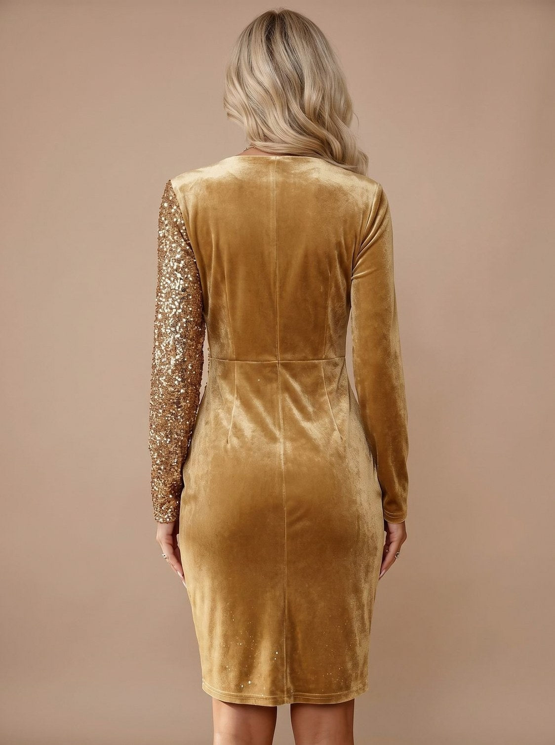 Velvet Sequin Long Sleeve Wrap Mini Dress