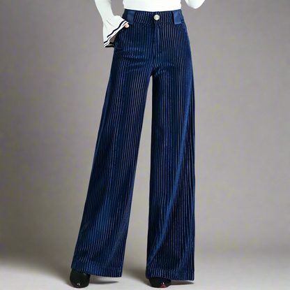 Velvet Striped Wide Leg Pants